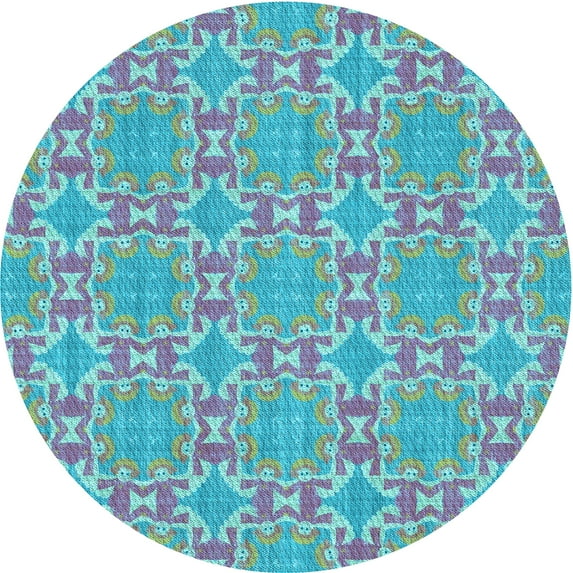 Ahgly Company Indoor Round Patterned Bright Turquoise Blue Area Rugs, 3' Round