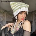 thumbnail image 3 of Gorros de ganchillo a rayas estilo Kpop para mujer, accesorios de punto, gorros kawaii, bonitos jerseys Harajuku, gorras casuales 2023, 3 of 6
