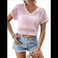 thumbnail image 3 of Camisetas de Cuello en V para Mujer, Blusas Casuales Elegantes de Corta con Bordado de Ojales, Ropa de Moda de Verano 2025 Rosa M, 3 of 9
