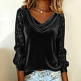 thumbnail image 2 of Sequin Velvet Shirts for Women Panel Puff Sleeve Blouses for Women Long Sleeve V Neck Clothes Dressy Trendy Tops Business Casual Outfits Women Frilled Work Office Solid Top, 2 of 5