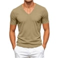 thumbnail image 2 of HAOTAGS Men’s V-Neck Short Sleeve Running T-Shirt Breathable Mesh Fabric Moisture-Wicking Lightweight & Sporty Fit Tops Khaki Size L, 2 of 10
