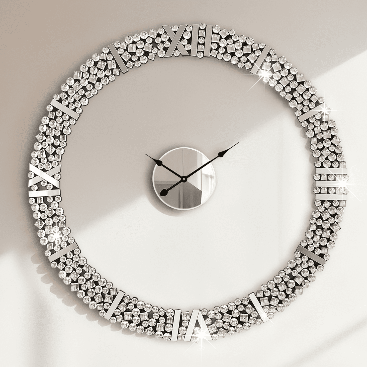 SHYFOY 39 Oversized Diamond Wall Clock, Large Non-Ticking Battery-Operated Decorative Clock for Living Room, Kitchen, Entryway & Office