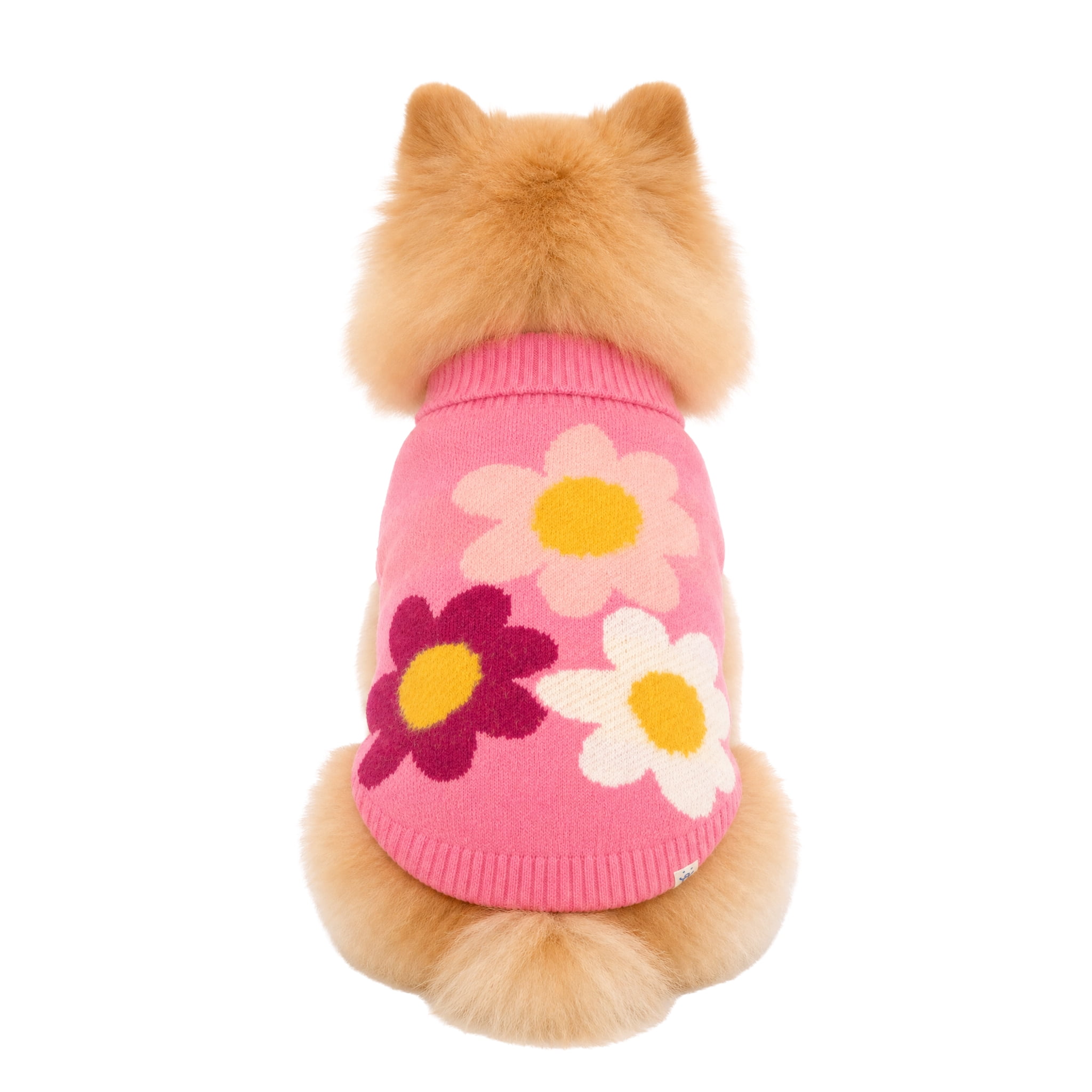 Oodles Fabulous Flowers Fall Turtleneck Dog Sweater, Pink, Small
