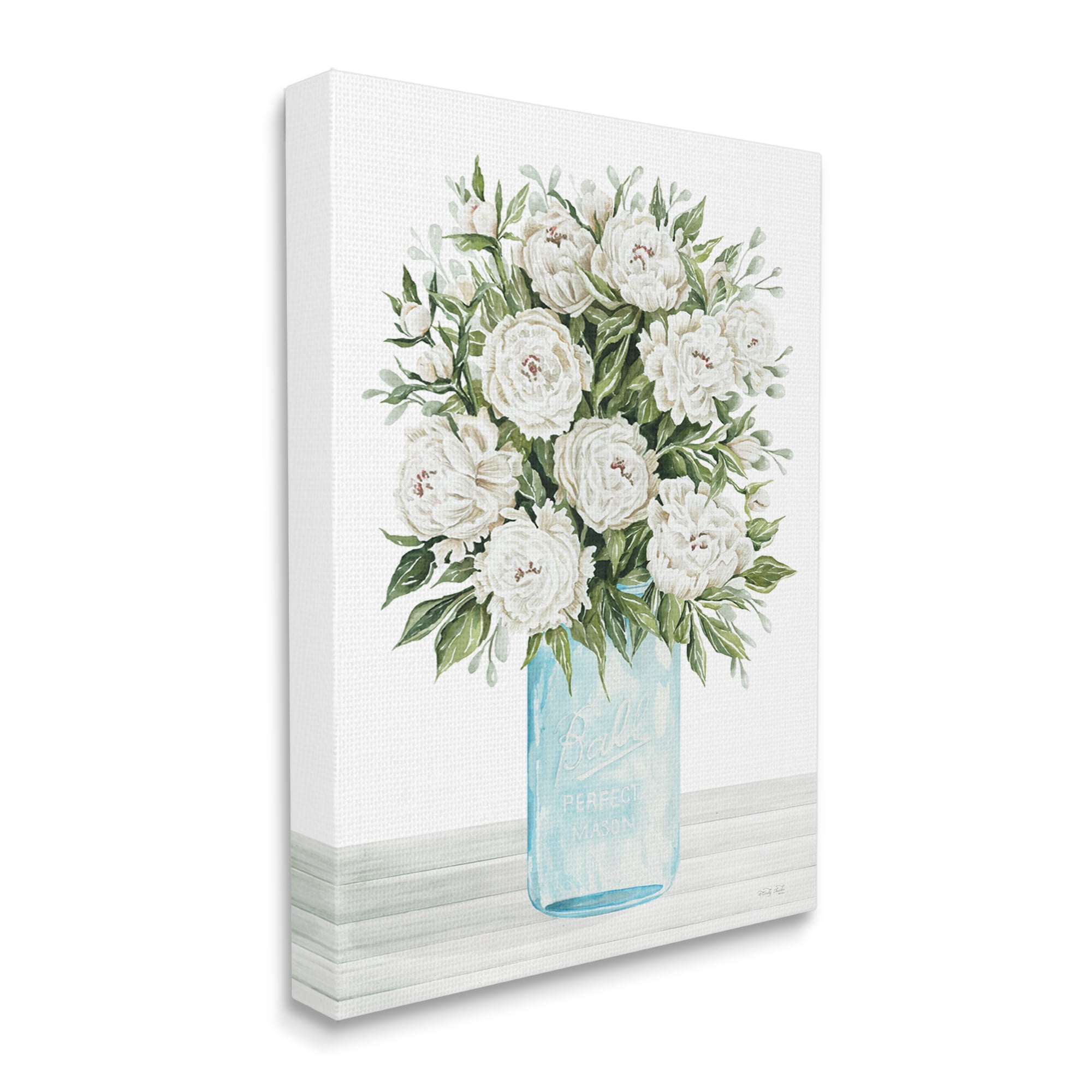 Stupell Industries White Carnations Bouquet Botanical & Floral Painting Gallery Wrapped Canvas Art Print Wall Art, 16 x 20