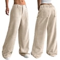 thumbnail image 6 of WULMLEO Womens Corduroy Pants Low Rise Wide Leg Cargo Bottoms Casual Baggy Lounge Tousers Office Business Work Pant with Pockets Beige 2XL, 6 of 7