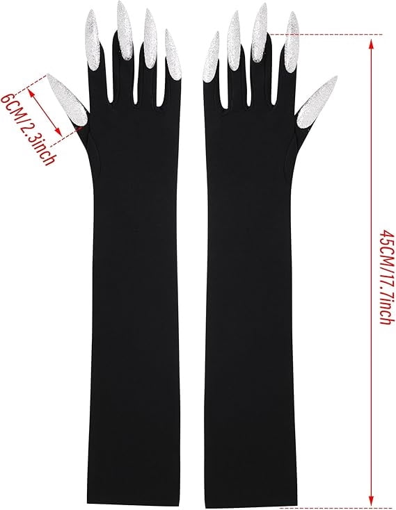 Halloween Claw Gloves with Long Fake Nails for Costume Parties and Stage Performances