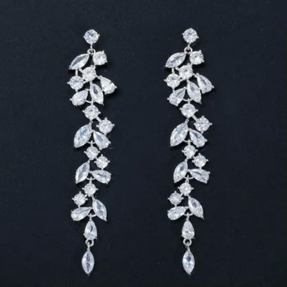 Classy Cubic Zircon Rose Gold Plated Dancing Party Long Dangle Leaf Drop Earring