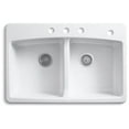 thumbnail image 4 of Kohler 5846-4-0 33 in. Top Mount Double Bowl Kitchen Sink - White, 4 of 7