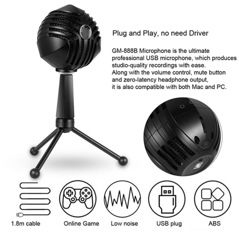 Portable USB Computer Microphone Desktop, PC, Laptop Microphone for Podcasting Condenser Microphone for Video Conference