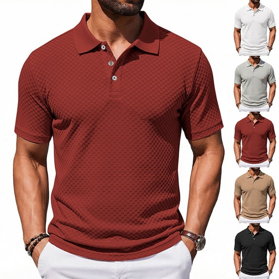 KLHDSF Men's Knit Polo Shirts Casual Short Sleeve Button Down Polo Shirt Classic Golf Shirts Black L