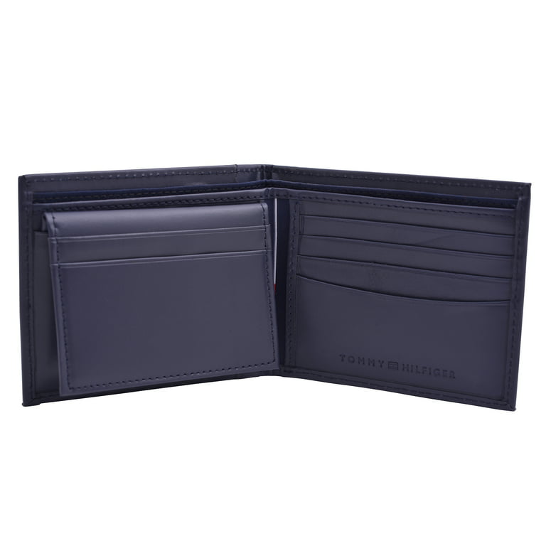 Tommy Hilfiger Men\'s 31TL22X063 Genuine Leather Passcase Billfold Wallet  Navy