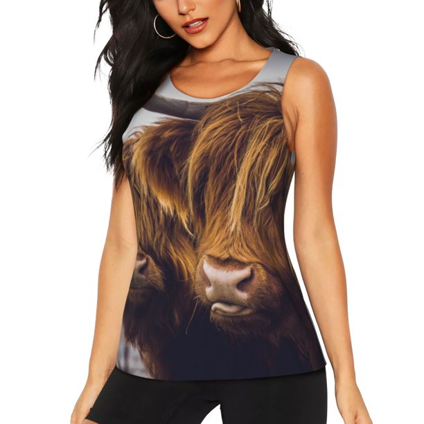 Balery Portrait Of Cow With Its Baby Cow Camiseta sin mangas estampada ligera para mujer, tops de entrenamiento sin mangas, camisetas de yoga transpirables de secado rápido.-Large