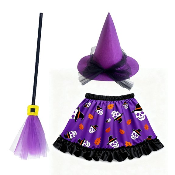 MuXiKeJi Clothes Halloween Dress Girls Decor Headwear Skeleton Pattern Long Piece Loose Comfort Fit Outfit for School Holiday Party Dress Up Activities Girls Halloween Dress