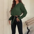 thumbnail image 5 of VISALY Pullover Crewneck Sweatshirt Knit Sweater Women's Cable Knit Sweaters Drop Shoulder Long Sleeve Crew Neck Casual Pullover Tops Crochet Sweaters Lightweight Pullover Soft Sweaters Army Green L, 5 of 9
