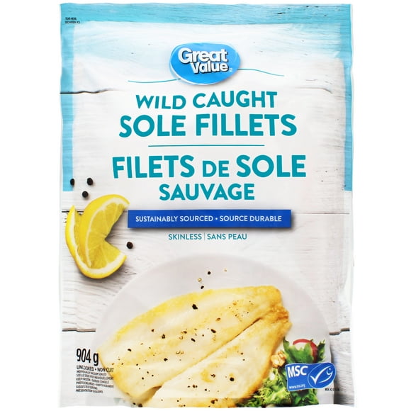 Great Value Wild Caught Sole Fillets, 904 g