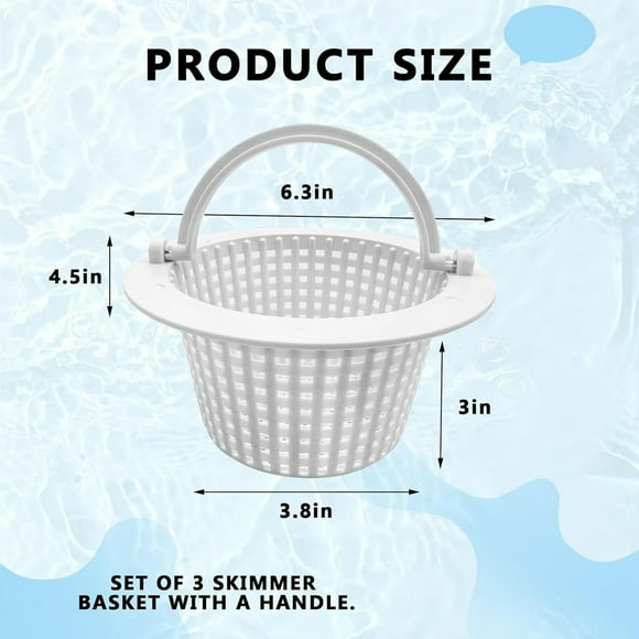 Swimming Pool Skimmer Replacement Basket with Handle, 3Pack - Above Ground Pool Thru-Wall Skimmer Baskets