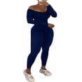 thumbnail image 4 of Women Long Jumpsuit Solid Color Long Sleeve U Neck Slim Bodysuit, 4 of 7