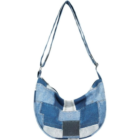 ShengRui Denim Shoulder Bag  Jean Purses for Women Denim Hobo Bag Y2K Patchwork Denim Tote Bag Handbags