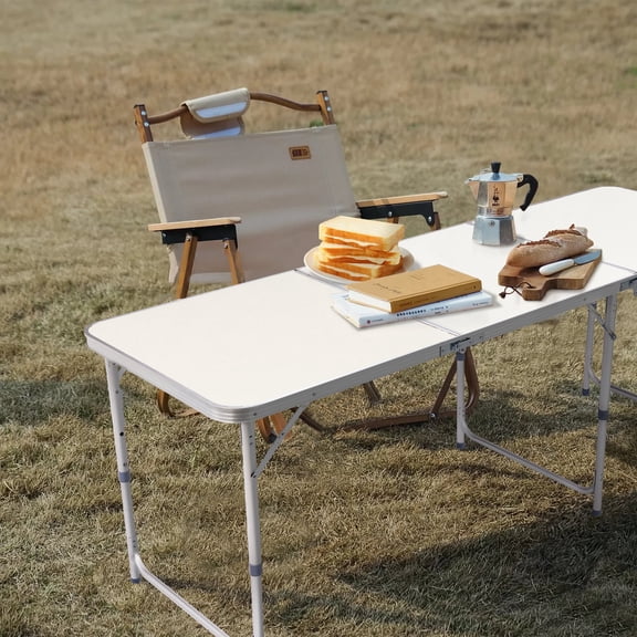 Aluminum Alloy Folding Table - 180x60x70cm Lightweight Portable Table for Indoor/Outdoor Use, White