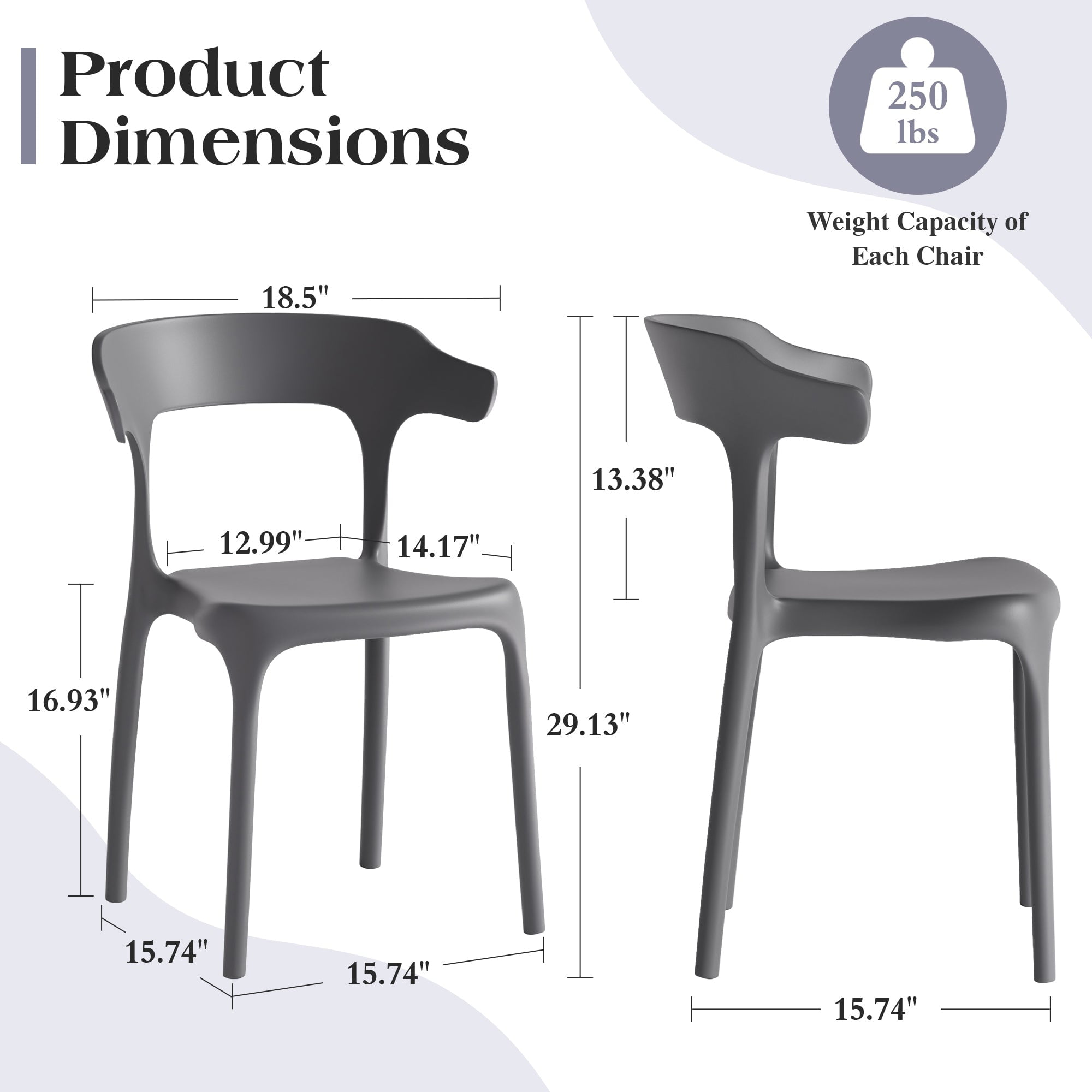 VECELO Stackable Patio Dining Chair Set of 4, Outdoor/Indoor Dining Chairs for Restaurant, Poolside and Garden, No Assembly, Grey