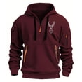 thumbnail image 2 of Jinhomg Men's Spring Pullover Sweatshirt Big and Tall Comfy Quarter Zip Military Hoodie Casual Loose Graphic Long Sleeve Workout Tops with Pockets Lighten Wine L, 2 of 3
