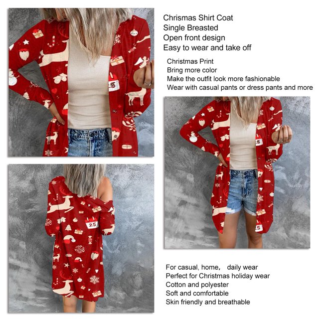 Chrismas Shirt Coat, Open Front Shirt Coat Long Sleeve For Shopping Type 1,Type 2,Type 3,Type 4,Type 5,Type 6,Type 7,Type 8