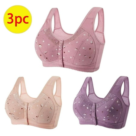 GERsome 3Pcs Women s Button Front Sleep Bra Wireless Post-Surgery Bra Active Yoga Sports Bras Comfort T-shirt Bra Convenient Snap Sleep Bra for Women Plus Size Full Coverage Bra XXXL