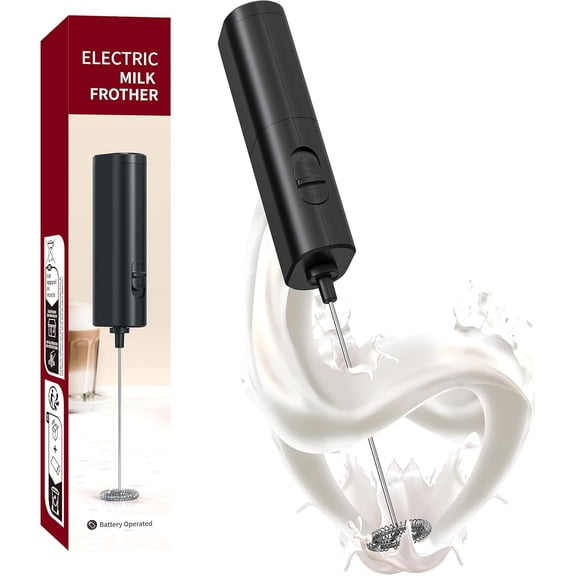 Electric Milk Frother, Handheld Battery Operated Foam Maker for Lattes, Cappuccinos, Macchiatos, Hot Chocolate, Stainless Steel Whisk, Black