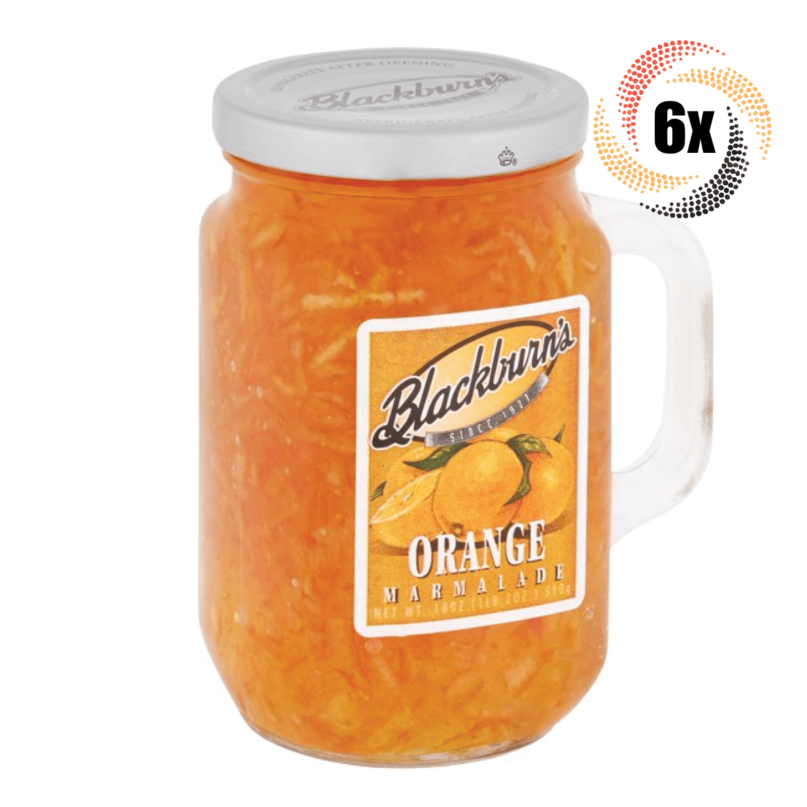 6x Mugs Blackburn's Orange Marmalade Fat Free Jelly Mugs 18oz ( Fast Shipping! )