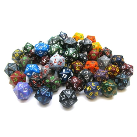 Bag Of 50 Assorted Loose Speckled Polyhedral 19mm D20 Ches Dice Bag Of 50 Assorted Loose Speckled Polyhedral 19mm D20 Ches Dice