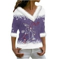 thumbnail image 2 of Prix Réduit! Aqestyerly Hauts de Noël pour Femmes Liquidation Pull Imprimé Col en V Manches Longues, 2 of 3