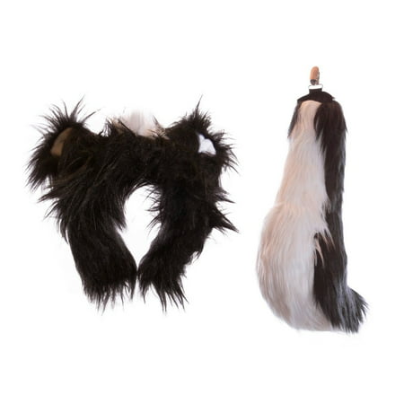Wildlife Tree Plush Skunk Ears Headband and Tail Set for Skunk Costume, Cosplay, Pretend Animal Play or Forest Animal