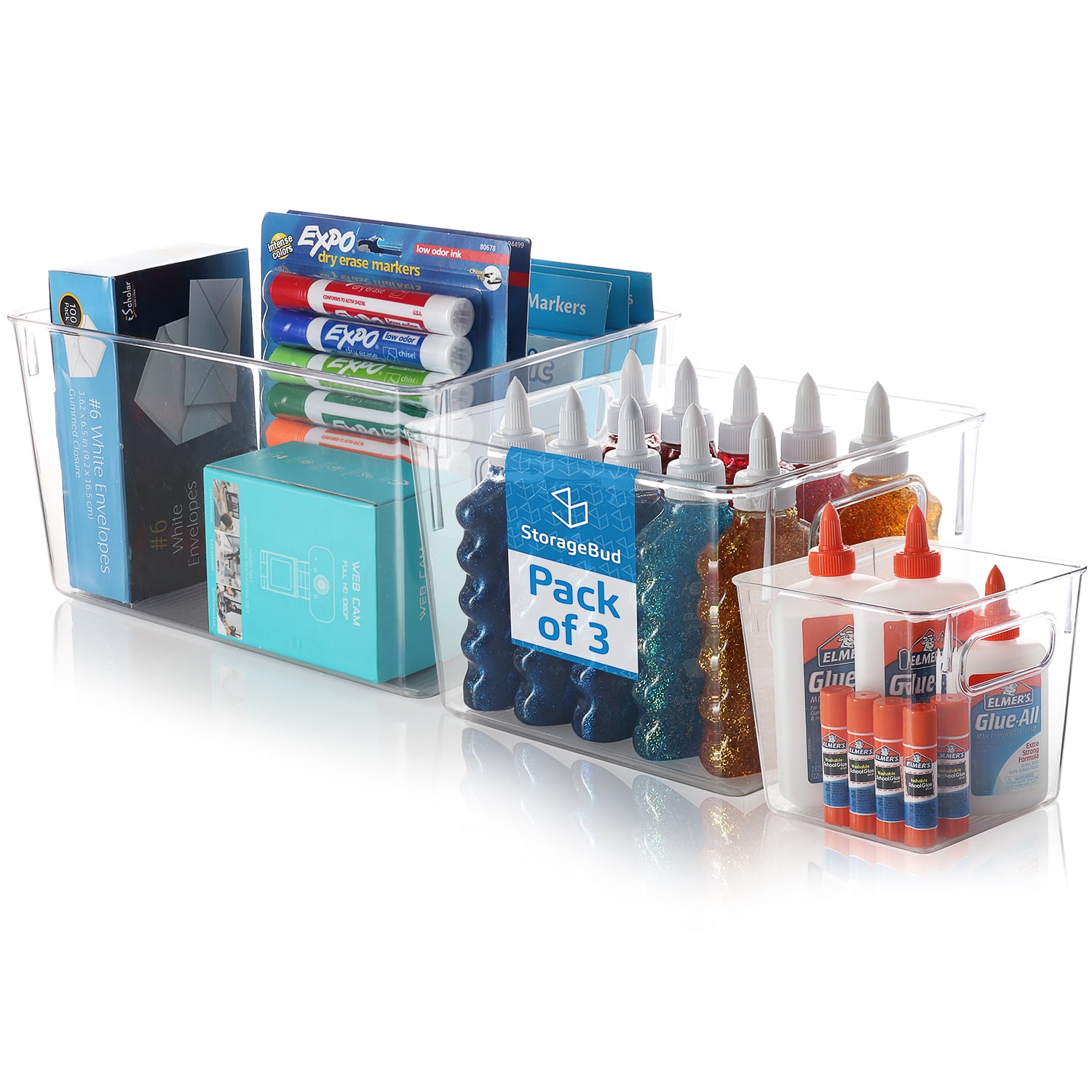 StorageBud Clear Storage Bins, Plastic Containers, 3 Pack Storage