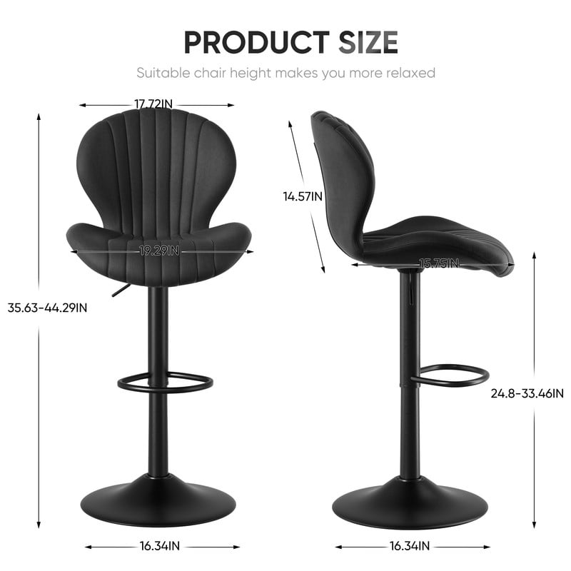 Daluvenix Swivel Bar Stools Set of 1 with Back, Adjustable Counter Height Bar Chairs with Heavy Duty Metal Base for Kitchen Island Dining Room Pub, Black