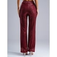thumbnail image 6 of iiniim Women's Sparkly Sequin High Wasit Pants Straight Wide Leg Trousers for Club Party Burgundy 3XL, 6 of 7