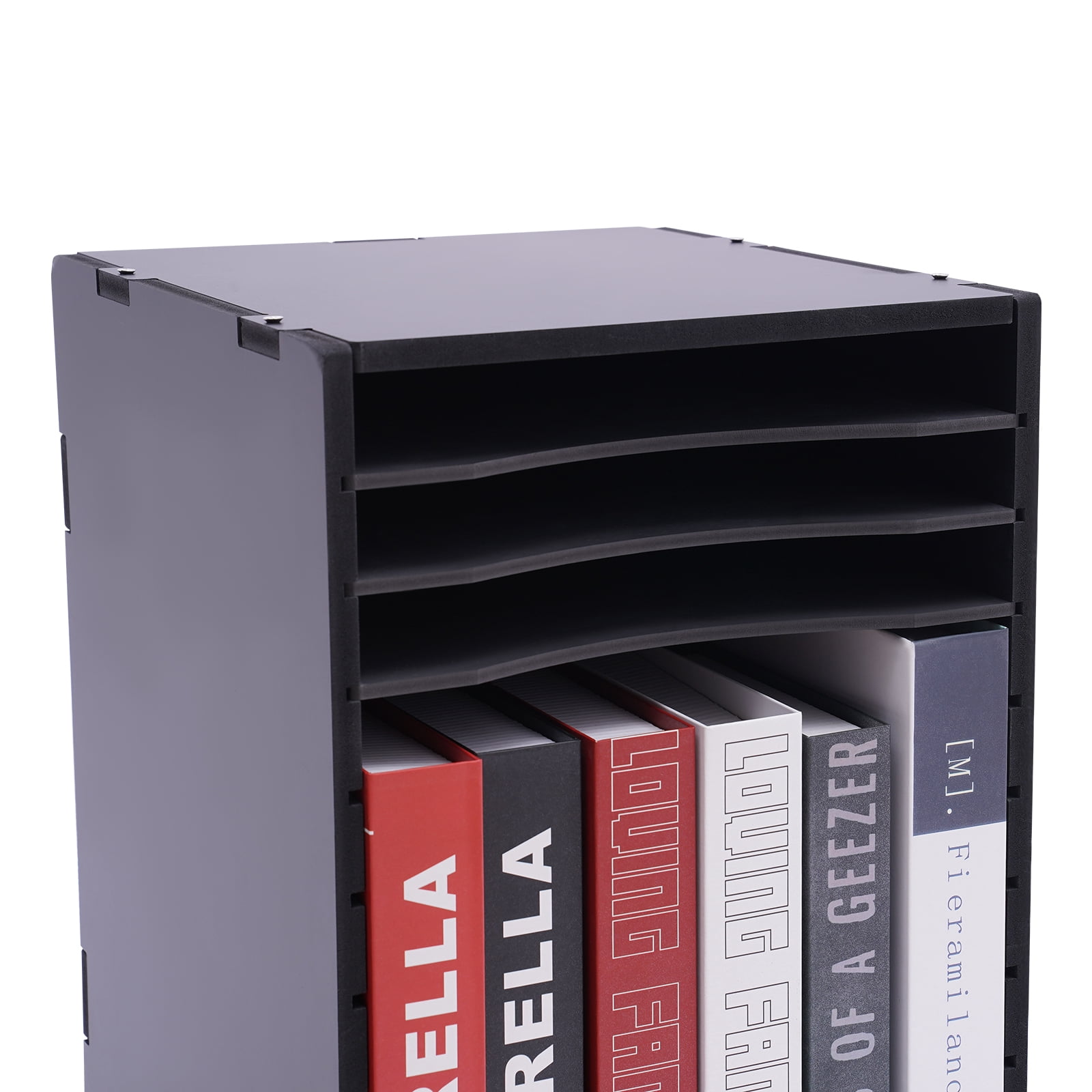 11 Tiers Vertical Desk Paper Organzier, Wood Literature Organizer Storage Office Paper Shelves Letter Tray File Sorter with Shelf Dividers for Home Office School Classroom (Black)