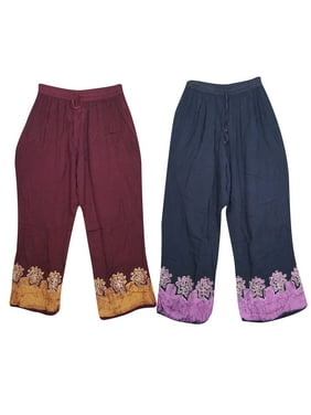 Mogul 2pc Womens Yoga Trouser Loose Pant Bohemian Rayon Comfy Palazzo Pants M