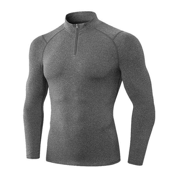 Minnieouse Ropa interior térmica para hombre, camisetas de invierno de cuello alto para hombre, cuello con cremallera, jersey para exteriores, Camisetas Gris