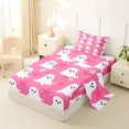 thumbnail image 2 of Homewish Girly Halloween Cute Ghost Twin Sheets,Simple Spooky Pattern Bedding,Hot Pink White,3pcs,1 Fitted Sheet and 1 Pillowcase, 2 of 6