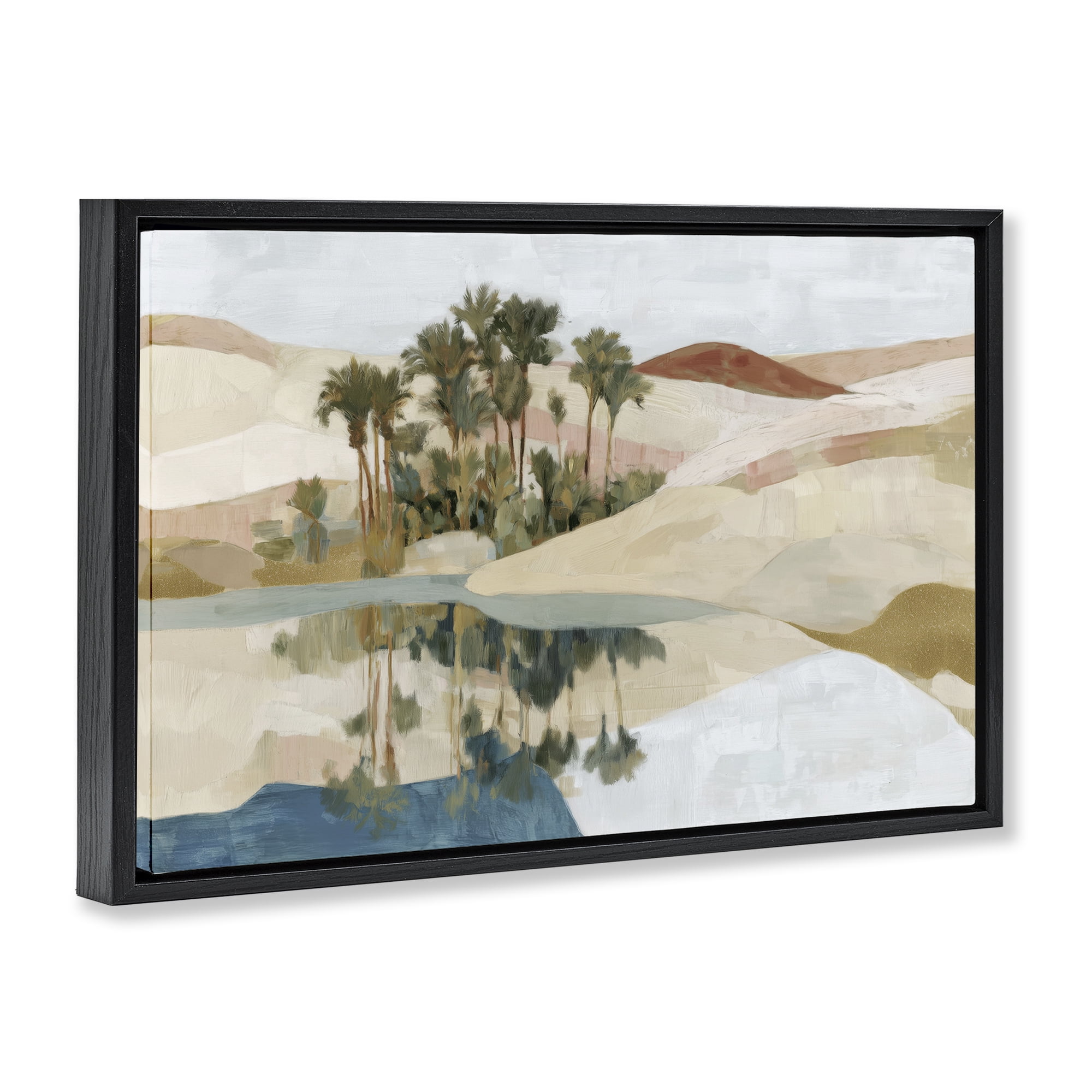 Stupell Industries Desert Oasis with Palm Reflection Black Framed Floater Canvas Wall Art, design by Chromatic Storm Studio