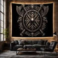 thumbnail image 6 of Norse Viking Shield with Crossed Axes in Bold Symmetry, Dramatic Fantasy for Mythology Fans, Dark Ages Wall Decor, Halloween Gift Tapestry Wall Hanging for Game Room and Den, 6 of 7