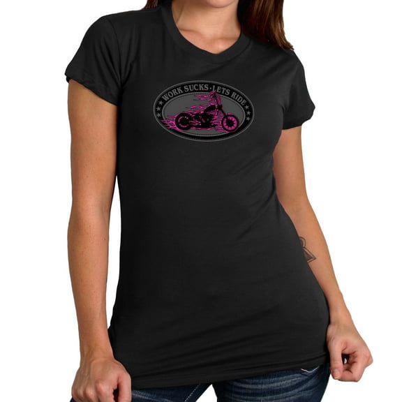Hot Leathers GLR1499 'Work Sucks-Lets Ride Oval' Ladies Black T-Shirt Large