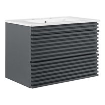 Modway Render 30" MDF Wood Wall-Mount Bathroom Vanity in Gray/White