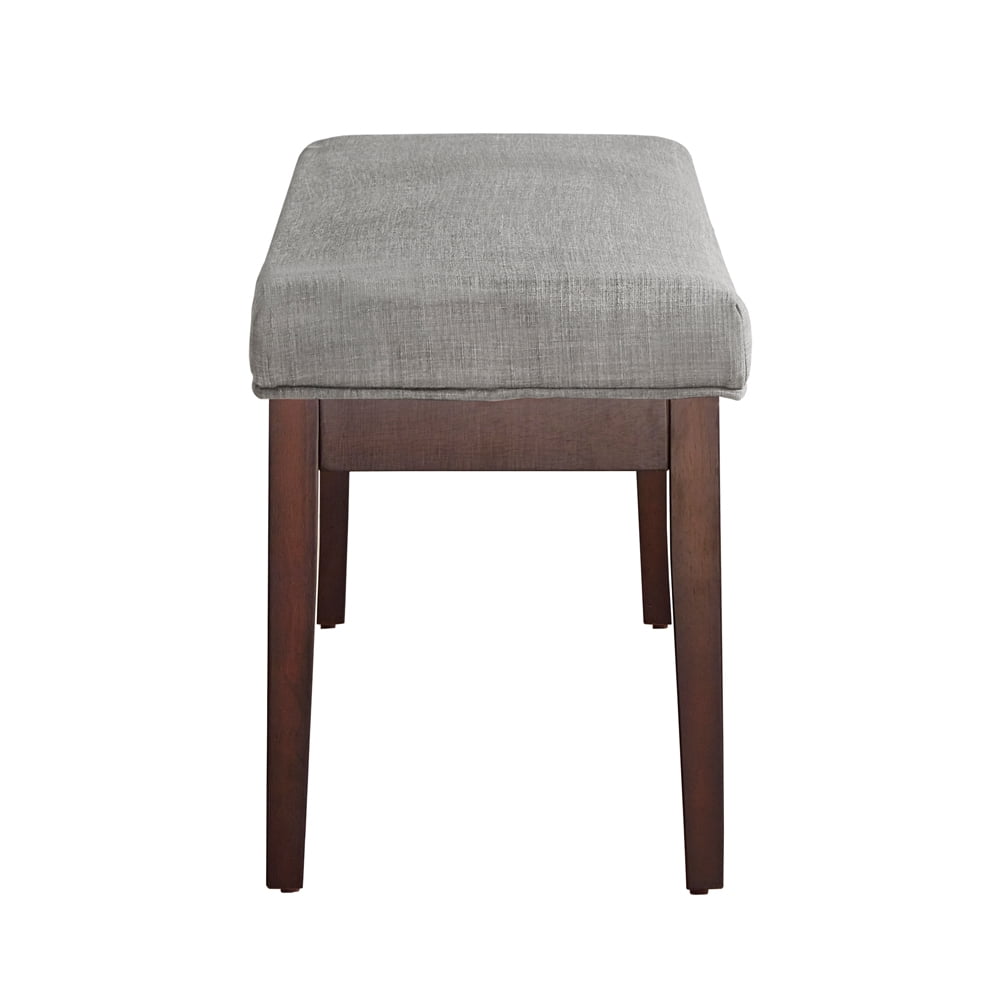 Chelsea Lane Espresso Wood Linen Upholstered Bench, Light Gray