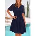thumbnail image 3 of Vestido PRETTYGARDEN para mujer, manga corta, cuello en V, línea A, azul marino, XXL, 3 of 9