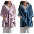 thumbnail image 4 of Justharion Soft And Comfortable To Wear Fleece Button Bed Jacket With Pockets Breathable Polyester Poncho Blanket For Women pink 1Set, 4 of 6