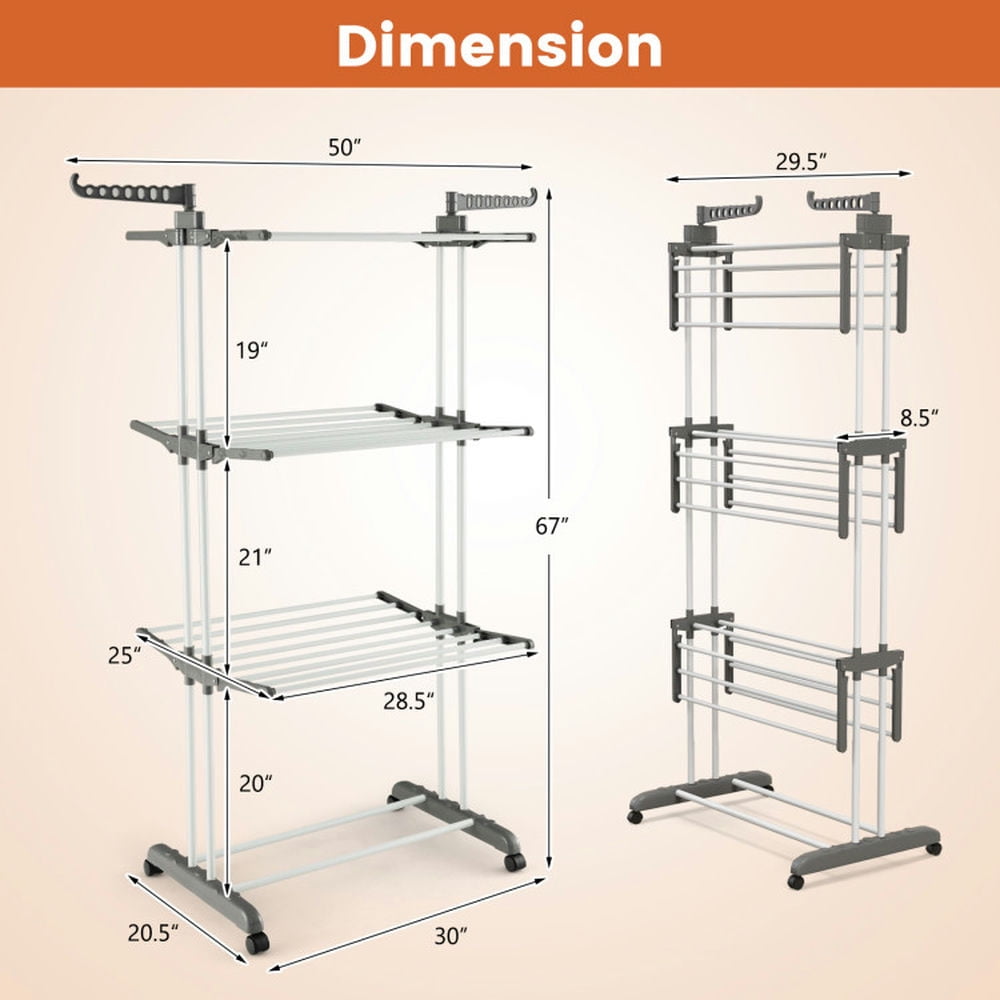 Finihen Drying Rack, Clothes Drying Rack, 4-tier Clothes Drying Rack with Rotatable Side Wings and Collapsible Shelves, for Indoor, Outdoor, Gray Finihen Drying Rack, Clothes Drying Rack, 4-tier Clothes Drying Rack with Rotatable Side Wings and Collapsible Shelves, for Indoor, Outdoor, Gray