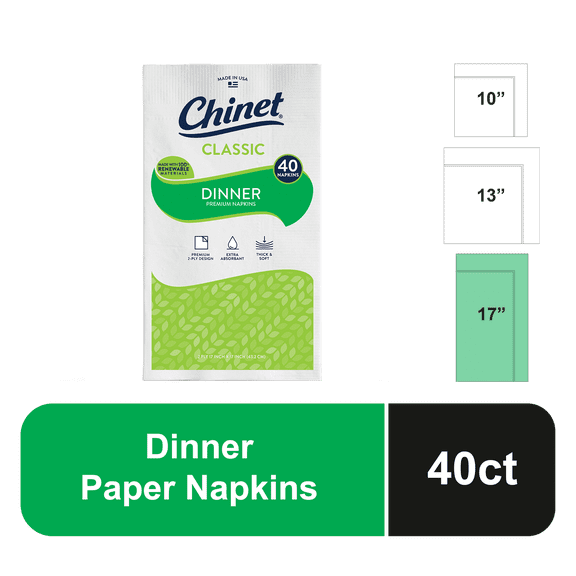 Chinet Classic White Premium Dinner Napkins, 2 Ply, 40 Count