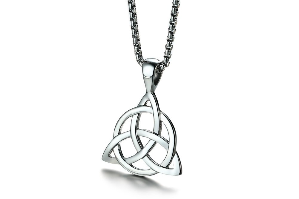 Simple lucky trinity knot pendant stainless steel triangle triple knot pendant necklace, men, 60.96 cm - image 3 of 5