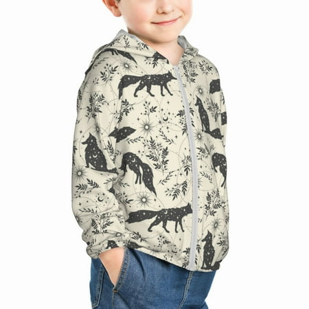 

Uemuo Vintage Moon Fox Pattern Rash Guard for Boys Girls Long Sleeve Swim Shirts UPF 50+ UV Sun Protection Hooded Fishing Shirt with Pocket for Kid-3 Years